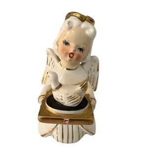 Napco Angel With Dove Bird Present Toy Ceramic Figurine 4” Japan READ